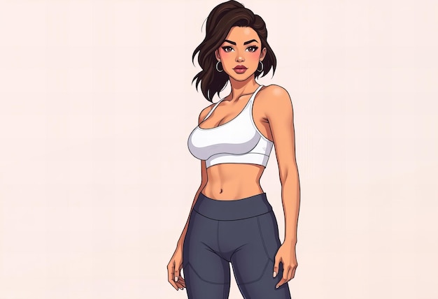 a drawing of a woman in a white top and black pants