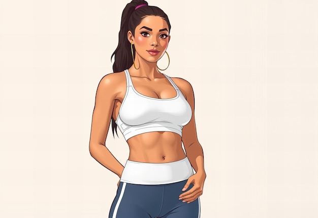 Photo a drawing of a woman in a white top with a ponytail