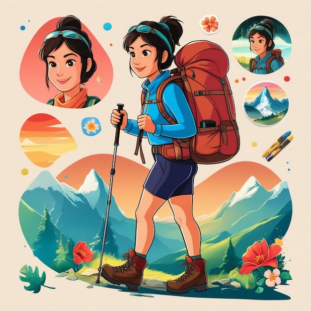 a drawing of a woman with a backpack that says shes a mountain