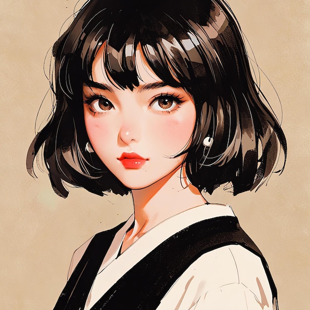 a drawing of a woman with a black hair and a white shirt that says quot she is a japanese girl quot