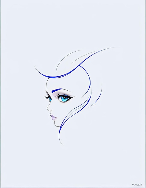 a drawing of a woman with blue eyes excellent use of negative space beautiful ai generated