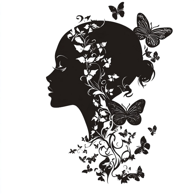 Photo a drawing of a woman with butterflies and butterflies