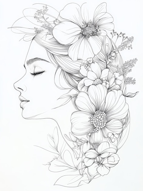 Photo a drawing of a woman with flowers in her hair