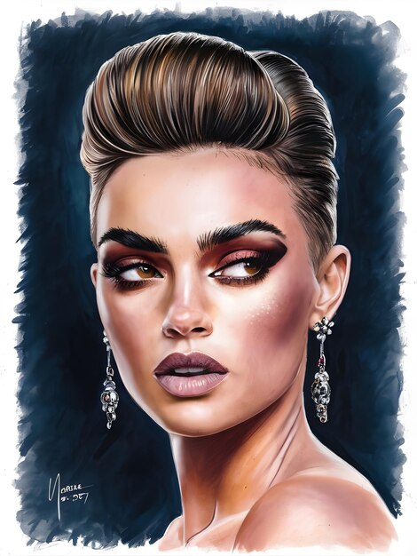 Photo a drawing of a woman with a gold eye shadow