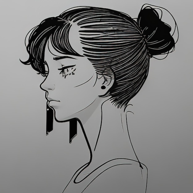 a drawing of a woman with a hair clip in her hair