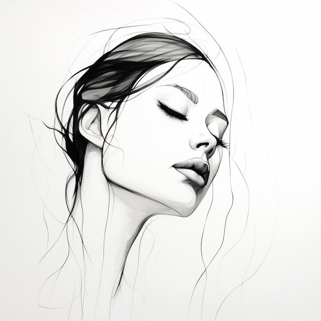 drawing of a woman with her eyes closed and her eyes closed generative ai