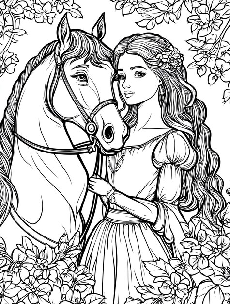 Photo a drawing of a woman with a horse and the words quot princess quot on it