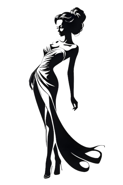 a drawing of a woman with a long dress on the back