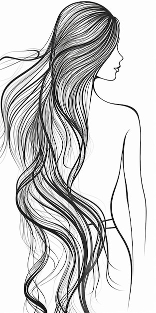 A drawing of a woman with long hair and a ponytail generative ai