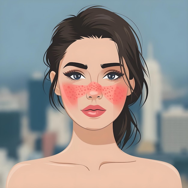 a drawing of a woman with rosacea diseases on her face