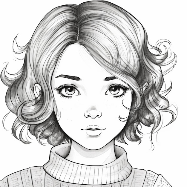 a drawing of a woman with a short hair and a sweater generative ai