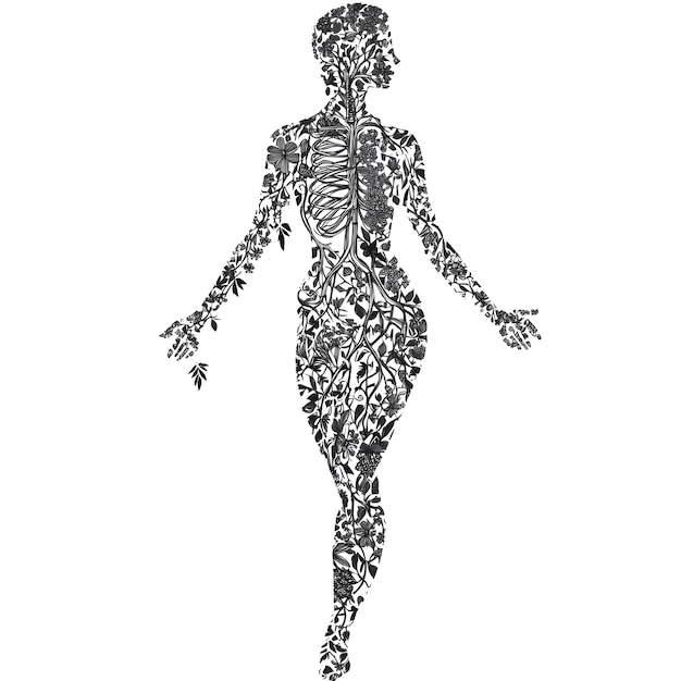 a drawing of a woman with a skeleton on it