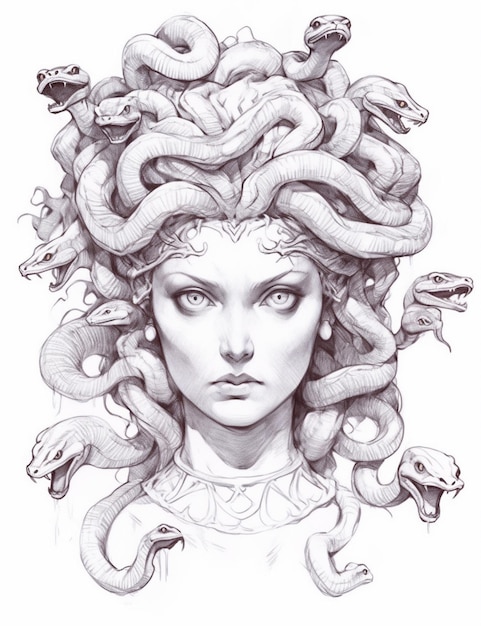 a drawing of a woman with snakes on her head generative ai