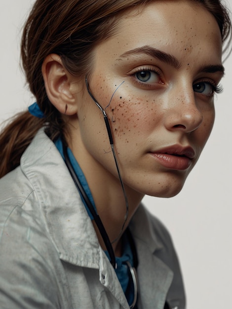 Photo a drawing of a woman with a stethoscope on her face