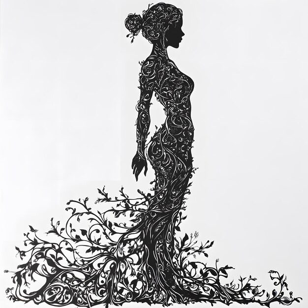 Photo a drawing of a woman with a tree in the background