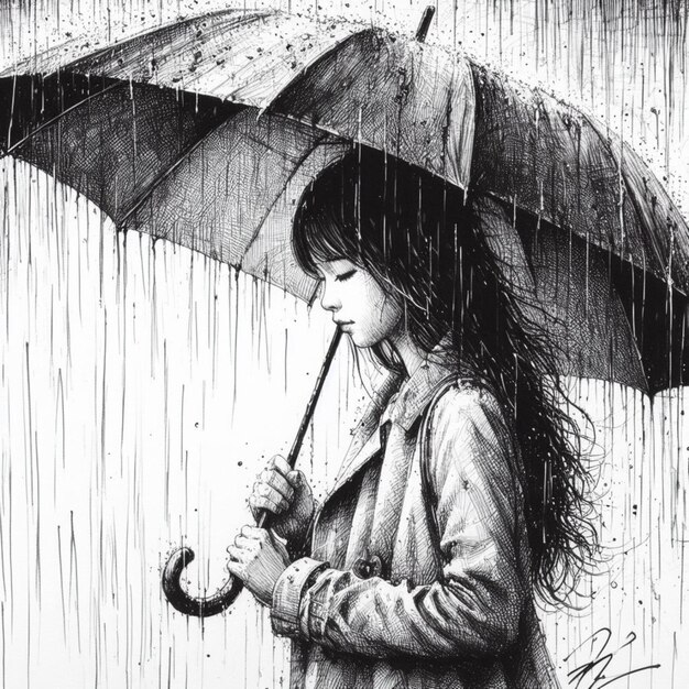 Photo a drawing of a woman with an umbrella that says  she is holding an umbrella