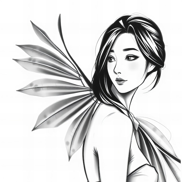 Photo a drawing of a woman with a winged wings