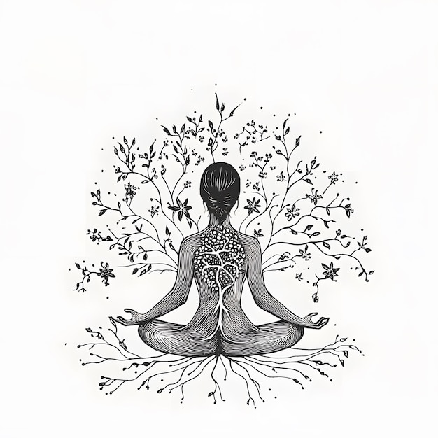 Photo a drawing of a woman in a yoga pose with the words  medio  on it