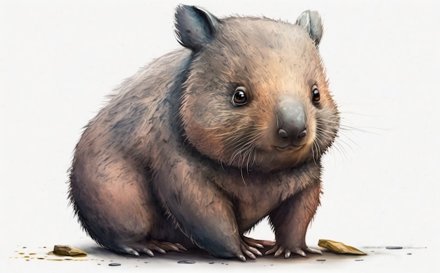 A drawing of a wombat with gold leaves on the ground. watercolor cartoon style ai generated