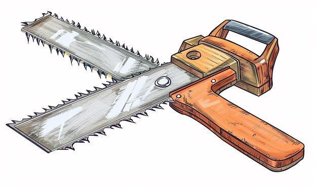 Photo a drawing of a wooden saw being used to cut a piece of wood