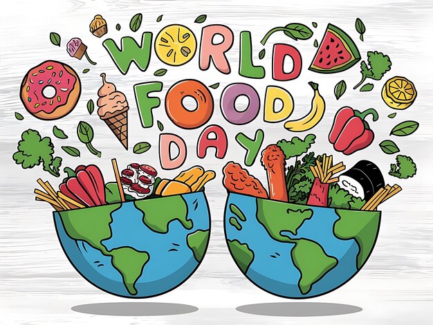 Photo a drawing of a world food day with a cartoon image of a world food