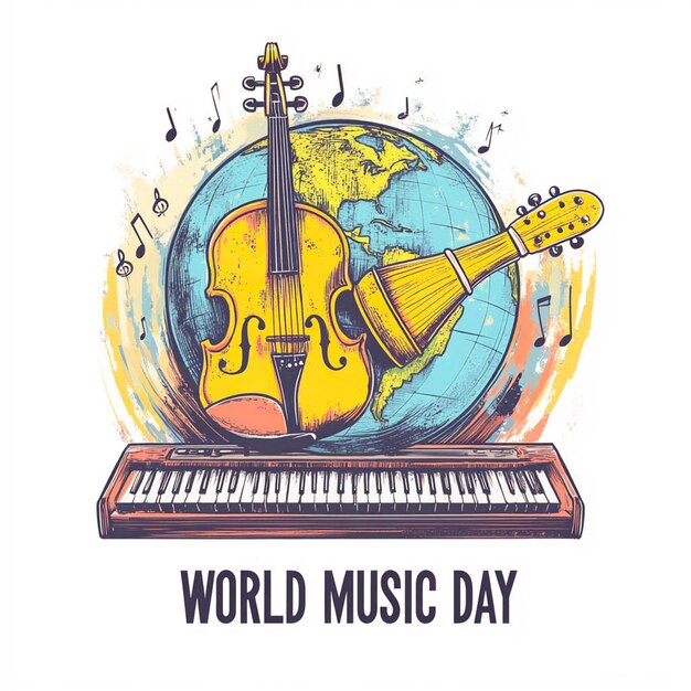 Photo a drawing of a world music day with a world music background