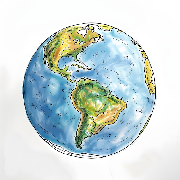 Photo a drawing of a world with a map of the earth and the earth