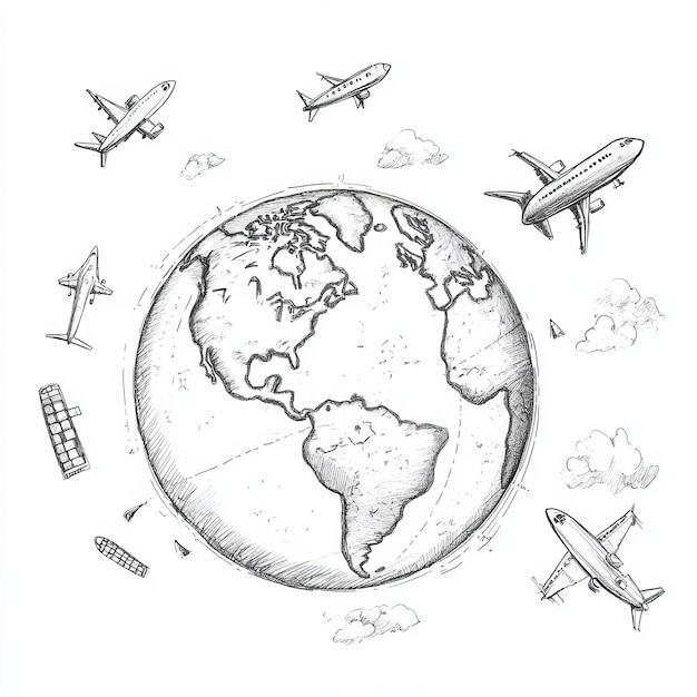 Photo a drawing of a world with planes and planes