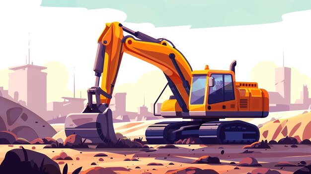 Photo a drawing of a yellow excavator in a dirty field