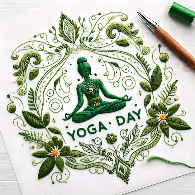 Photo a drawing of a yoga day that says yoga day