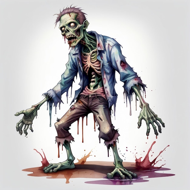 Photo a drawing of a zombie with a bloody blood splattered background