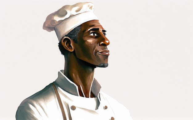 a drawn afro man chef on white background watercolor restaurant illustrations ai generated