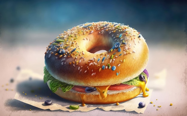 A drawn bagel or doughnut on white background watercolor pastry illustrations ai generated