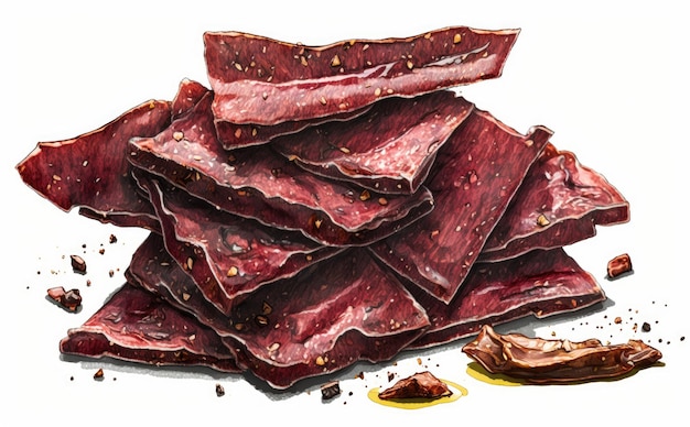 a drawn beef jerky on white background watercolor meat illustrations ai generated