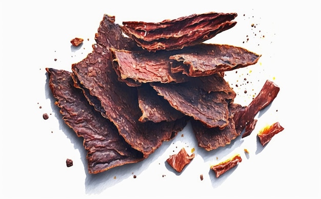 a drawn beef jerky on white background watercolor meat illustrations ai generated