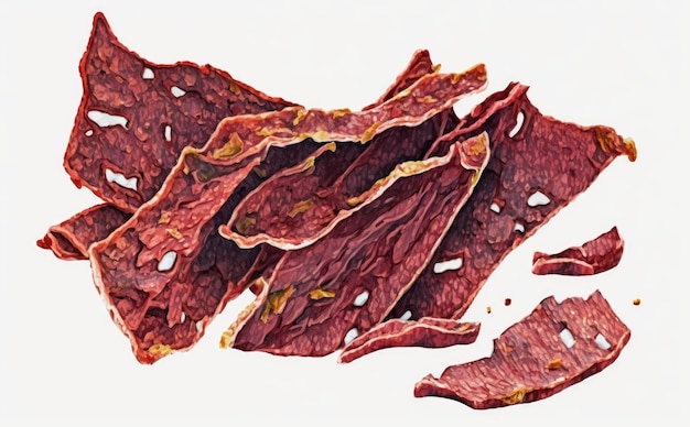 a drawn beef jerky on white background watercolor meat illustrations ai generated