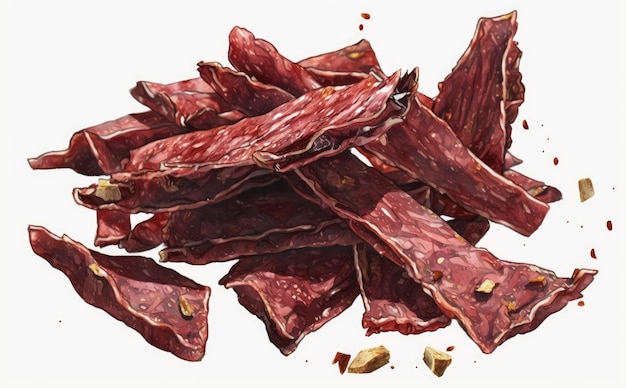 a drawn beef jerky on white background watercolor meat illustrations ai generated