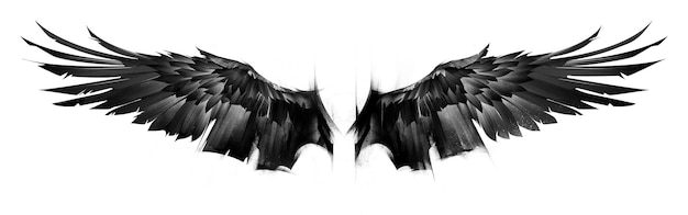 Drawn black eagle wings in a span on a white background