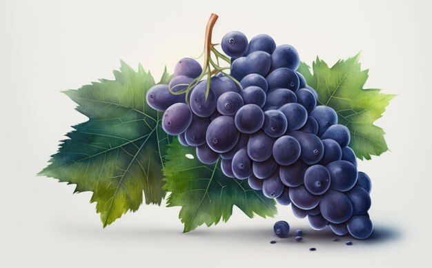 drawn blue grape on white background watercolor healthy organic food illustrations ai generated