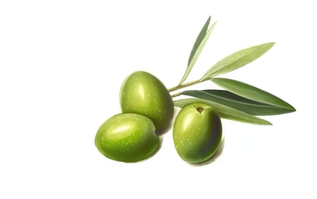 a drawn branch of olive on white background watercolor organic food illustrations ai generated