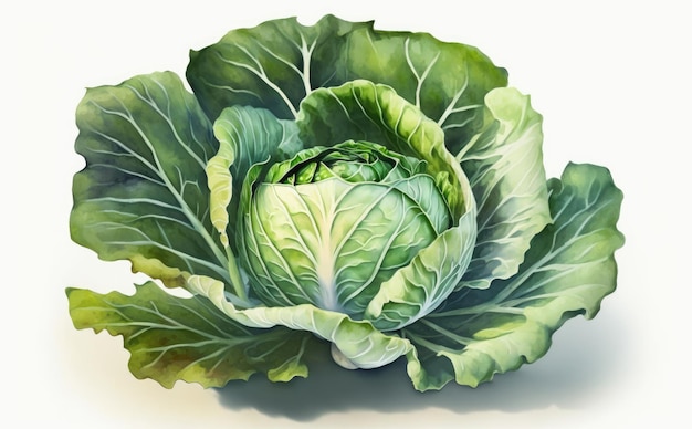 a drawn cabbage on white background watercolor green vegetable illustrations ai generated