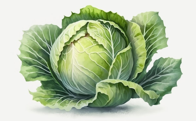 a drawn cabbage on white background watercolor green vegetable illustrations ai generated