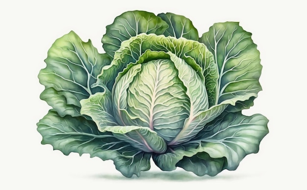 a drawn cabbage on white background watercolor green vegetable illustrations ai generated