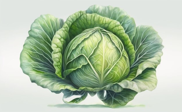 A drawn cabbage on white background watercolor vegetable organic food illustrations ai generated