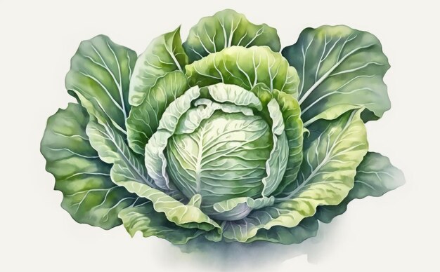 A drawn cabbage on white background watercolor vegetable organic food illustrations ai generated