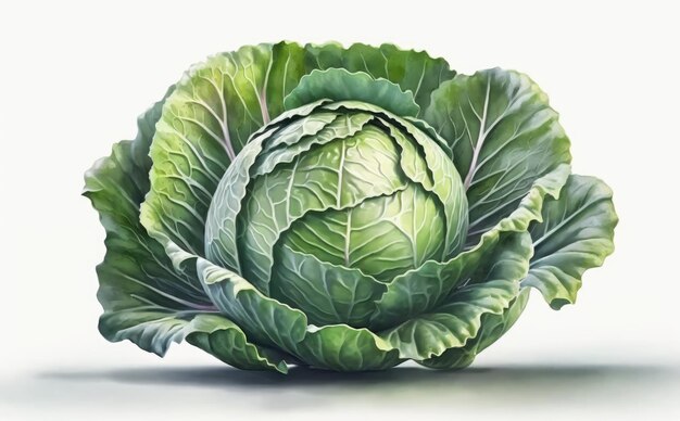 A drawn cabbage on white background watercolor vegetable organic food illustrations ai generated