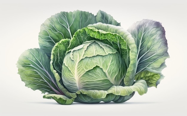 A drawn cabbage on white background watercolor vegetable organic food illustrations ai generated