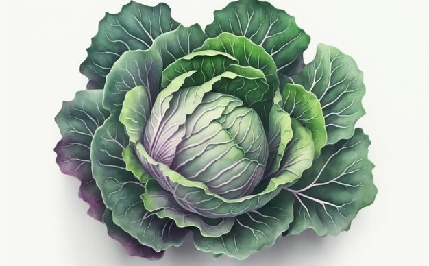 A drawn cabbage on white background watercolor vegetable organic food illustrations ai generated