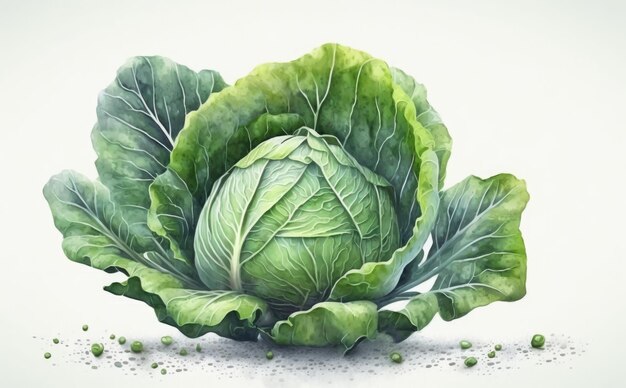 A drawn cabbage on white background watercolor vegetable organic food illustrations ai generated