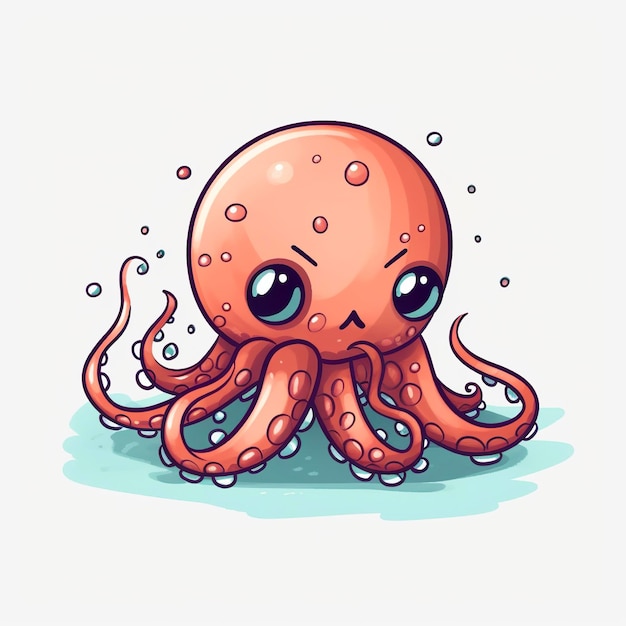 Drawn cartoon cute funny octopus white background high quality minimalism generat ai